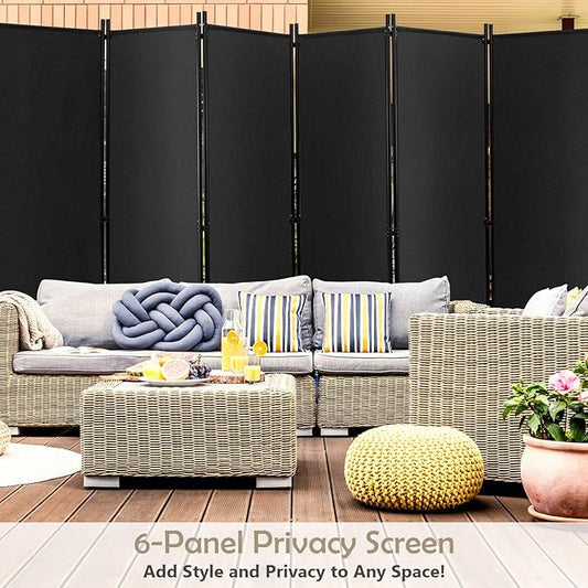 GOFLAME 6 Panel Folding Room Divider, 6FT Rolling Privacy Screen with Lockable Wheels, Portable Room Partition Screen, Freestanding Wall Divider and Separator for Home Office, Grey