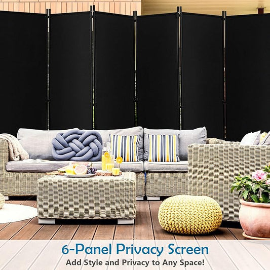 GOFLAME 6 Panel Folding Room Divider, 6FT Rolling Privacy Screen with Lockable Wheels, Portable Room Partition Screen, Freestanding Wall Divider and Separator for Home Office, Black