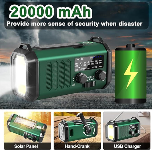 Gifts for Men Dad Husband - Christmas Stocking Stuffers, Emergency Hand Crank NOAA Weather Radio with Solar Charging 20000mAh Battery Built-in Flashlight, Reading Light & SOS Alarm
