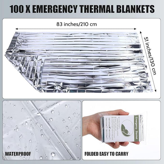 Suhine 200 Pcs Homeless Care Package Supplies Bulk 100 Emergency Survival Thermal Blankets 100 Socks Unisex Winter for Men Women Outdoors First Aid