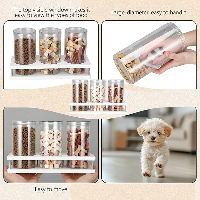 Suclain Dog Treat Container Set for Countertop Includes 3 Treat Jars, 1 Food Storage Tray with Sticker and Pen Farmhouse Pet Food Storage Organizer Gift for Pet Dog Owners