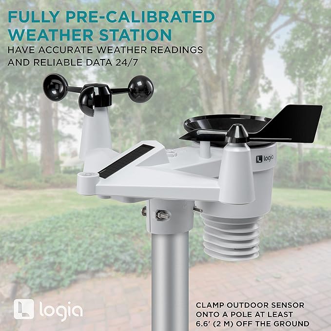 Logia 18-in-1 Wireless Weather Station with 7-in-1 Solar Sensor Array & 4-Day Forecast, Wi-Fi & Large Color Display, Wind Speed/Direction, Rainfall, UV Index, Light Intensity, Temperature & Humidity