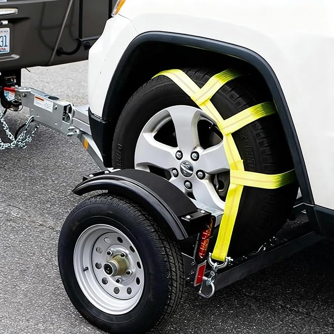 Adjustable Tow Dolly Basket Straps with Swivel J Hook-2 Pack,Car Wheel Strap Tire Bonnet Net Fits 13"-21" Tires Auto Universal Vehicle Car Dolly Ropes Accessories 10,000lbs Break Strength