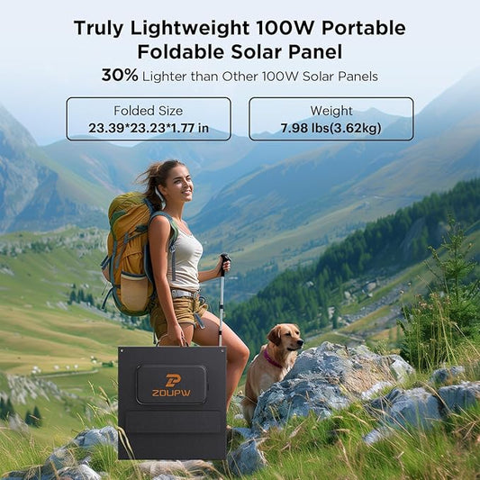 N-Type 16BB Ultralight 100 Watt Portable Solar Panel for Power Station,RV Essentials, Foldable Solar Charger with 25% High Efficiency IP67 Waterproof 2 Kickstands for Camping RV Trip