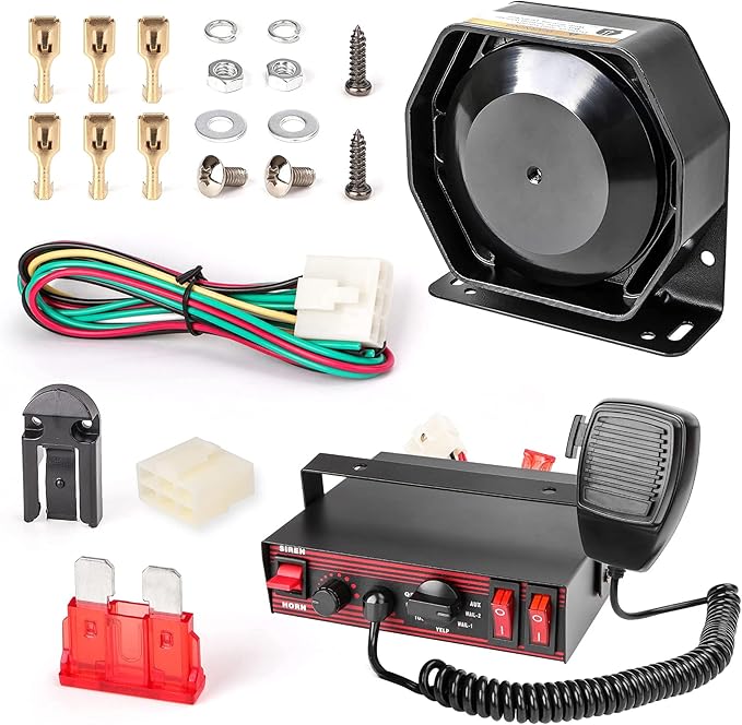 Police Siren 8 Tones PA System 130DB 200 Watt, Heavy Duty Handheld Microphone, Dual 20A Auxiliary Switch, Emergency Siren for Car Truck Vehicles