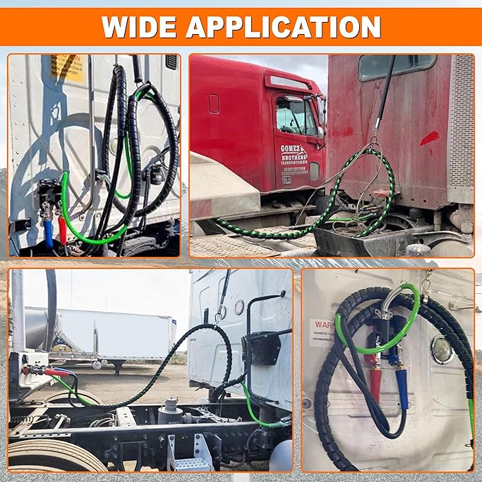 15FT Air Line Hose Kits, 3 in 1 Air Line for Truck Tractor Trailer, Semi AirLine Assembly with Gladhand, Gladhand Holder, Extension Handles, 16IN Tender Spring Kit, 7 Way Trailer Connect Socket