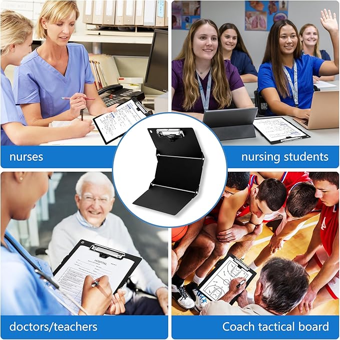 2 Pcs Nursing Foldable Medical Clipboard, Edition Cheat Sheets Lithium 3 Layers Foldable Clipboards Nursing Pocket Size Profile Clip Nurse Clipboards Notepad for Nurses Students and Doctors, Black