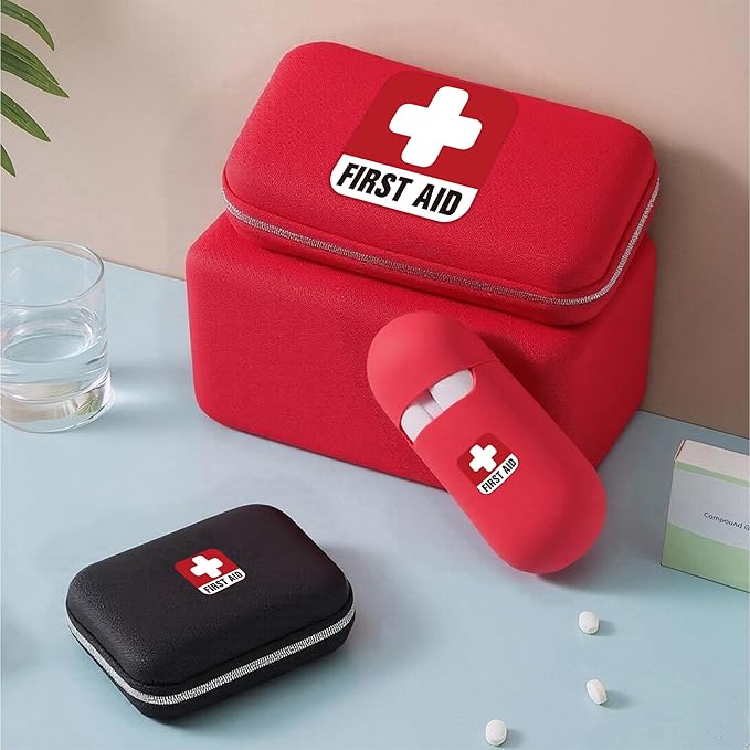 3PCS First Aid Sign Sticker for Box,Self-Adhesive Waterproof Small First Aid Decals for Home, Emergency First Aid Kit Supplies for Home, Office or Business (4x4IN, 2X2IN)