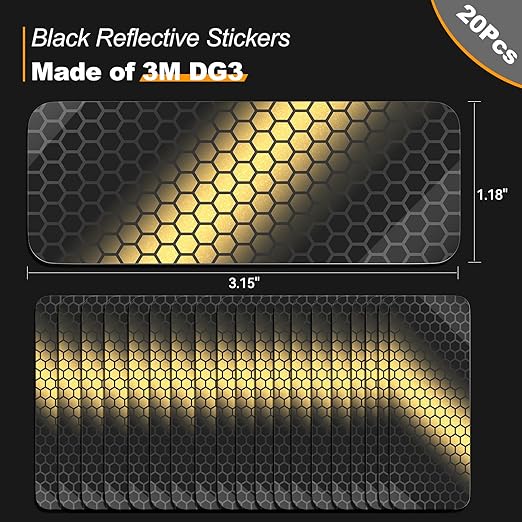 20 Pcs Super Reflection Reflective Stickers Made of 3M 823i, Safety Reflective Tape for Car Bike Mailbox Helmet, Black Conspicuity Tape Outdoor Waterproof 3.15" X 1.18"