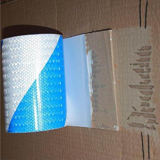 Reflective Tape Blue White 8 Inch x 68 Feet, Safety Caution Reflector Strips, Hazard Conspicuity Warning Stickers