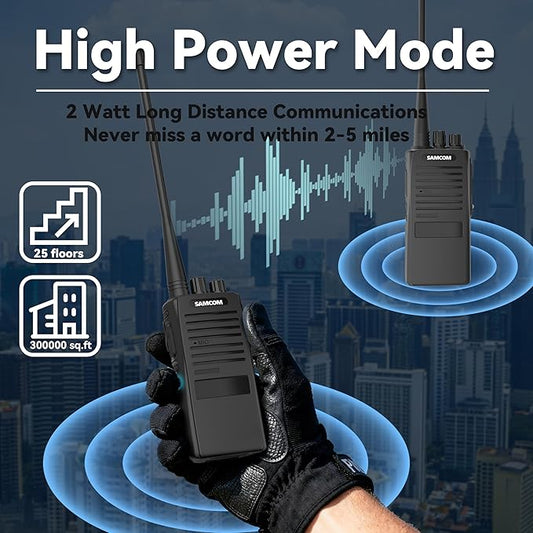 SAMCOM FPCN20A Walkie Talkies with Earpiece, Upgrade Portable UHF Two-Way Radios, VOX, Voice Playing, Rugged 2 Way Radios, 3000mAh Rechargeable for Aduls School Church Construction Industrial, 2 Pcs