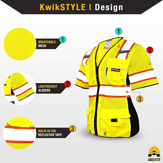 KwikSafety - Charlotte, NC - Men's & Women's Class 3 Safety Vest PPE Hi Vis Reflective ANSI OSHA