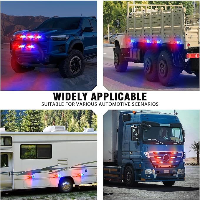 WINECO 8PCS LED Strobe Lights 12V Sync Feature Red Blue 12LED Emergency Hazard Warning Lights with Strobe Controller for Trucks Vehicles ATV RV Cars Van