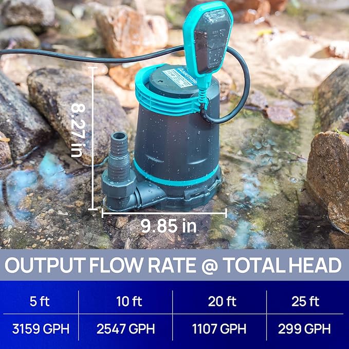 Aquastrong 1/2 HP Utility Pump 3159 GPH Submersible Water Pump with Float Switch, Draining Flooded Basement, Pool, Hot Tub, Pond, Garden Irrigation, 10ft Cord