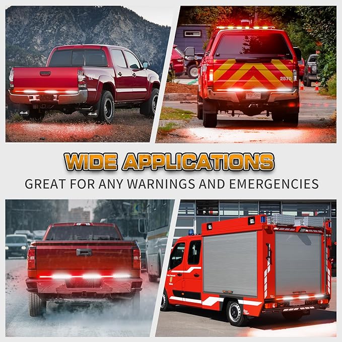 XRIDONSEN 48 inch Truck Tailgate Emergency Lights Strip 288 LED Tail/Rear Window Strobe Light Red White Flashing Warning Hazard Safety Fire Fighter Lights for Vehicles Trucks Pickup POV