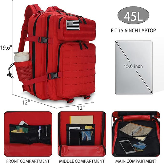 Sparklekle Military Tactical Backpack 45L 3 Day Assault Pack Waterproof Molle Hiking Rucksack for Men&Women (Red)