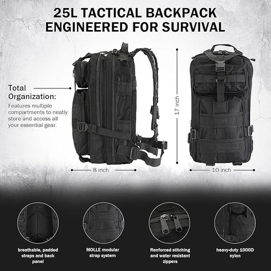 Gifts for Men Christmas Survival Kit, Survival Gear and Equipment 258 PCS with Water Filter, Emergency Tent, LED Lantern, First Aid Kit Supplies, 25L Backpack for Family, Outdoor Camping, Hiking