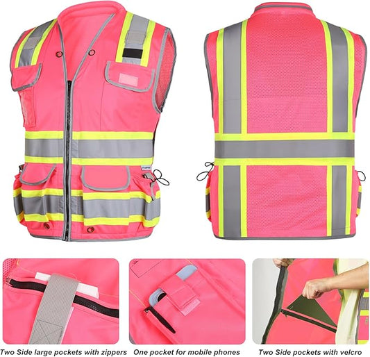 HYCOPROT Reflective Safety Vest Class 2 High Visibility Heavy Duty Construction Vest with Padded Neck,Meet ANSI/ISEA Standard
