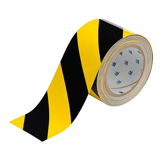 Brady ToughStripe Floor Marking Tape - Yellow and Black Diagonal Stripes, Non-Abrasive Tape - 3" Width, 100' Length - 104347