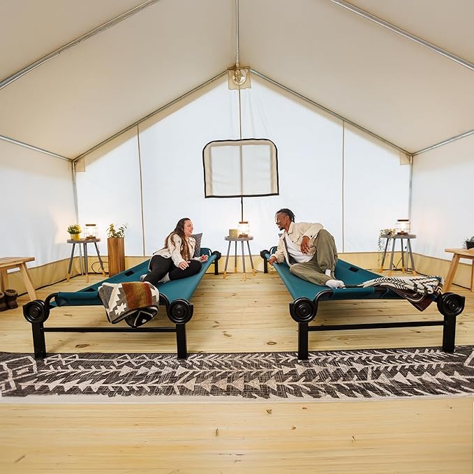 Disc-O-Bed Large Outdoor Modular 1 Person Single Camping Cot Portable Bed for Adults, Sleep Solution for Tents, Green