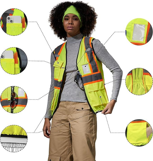 AYKRM Custom Logo Personalised Printed High Visibility Reflective 2 two tone work construction Safety Vest