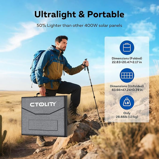 400W Portable Solar Panel for Power Station, Foldable Solar Charger, IP68 Waterproof Solar Panel Kit USB/Type-C/XT60/MC4 Anderson Aviation Output for Outdoor RV Camper Emergency Power Supply