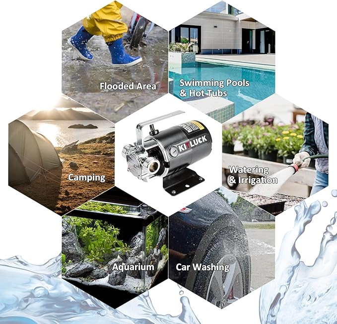 Water Transfer Pump, 115V 1/10HP 330GPH Utility Water Pump Electric With 2 * 6ft Suction Hose, Portable Small Water Pump For Pool Draining, Removing Water From Rain Barrel, Aquariums, etc.