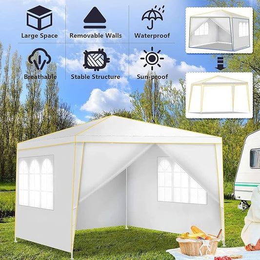 COBIZI 10x10 Pop up Canopy, Canopy Tent 10x10 Gazebos, Ez up Canopy for Parties Outdoor Camping Party Event Shelter Sun Shade with 4 Sidewalls & Carry Bag 4 Stakes & Ropes & Sandbags, White