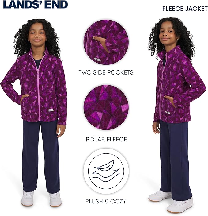Lands' End Unisex Kids 3-in-1 Water Resistant Windbreaker and Zip-out Polar Fleece Jacket
