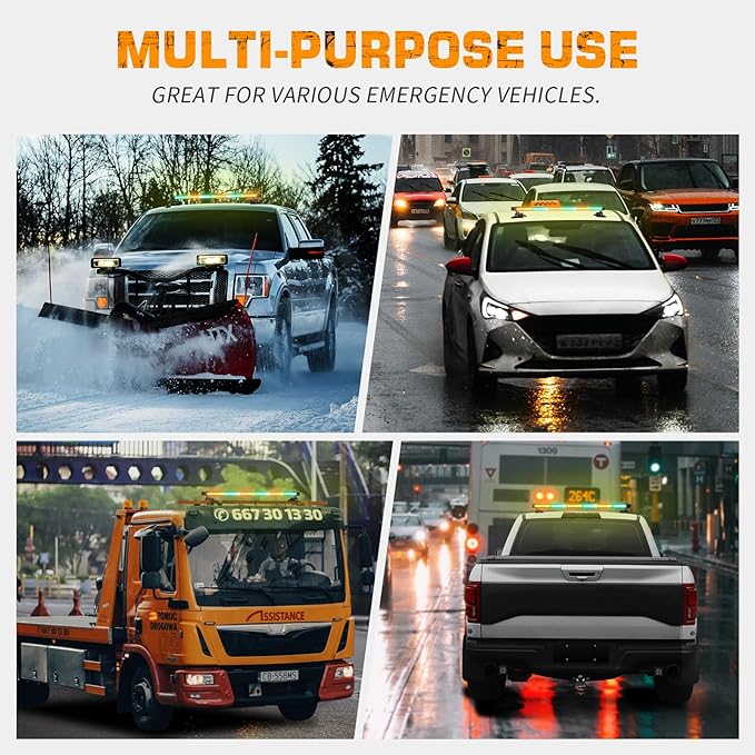 XRIDONSEN 28.4" 80 LED Roof Top Strobe Lights Amber Green Emergency Lights Warning Flashing Safety Beacon Double Side Traffic Advisor Lights Magnetic Base for Plow Trucks Construction Vehicles Pickup