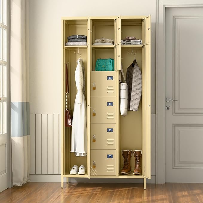 Metal Lockers for Employees with 10 Doors, 72" H Steel Lockable Storage Lockers with 6 Hooks and 10 Card Holder for Office, Home, Gym, School, Employees, Camel