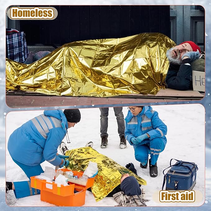 200 Pcs Emergency Blanket Thick Socks Winter Bulk Homeless Survival Care Supplies Kit for Cold Weather Outdoor Camping Hiking (Bright)