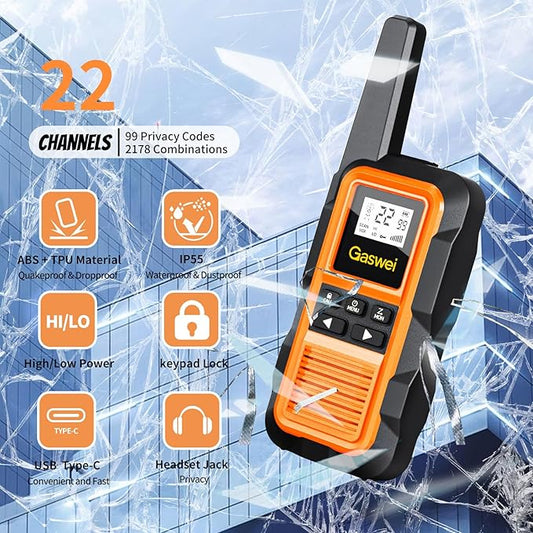G2pro Walkie Talkies Long Range for Adults, Waterproof, Shock Resistant & Rechargeable Two-Way Radio with VOX 2 Pack(Orange)