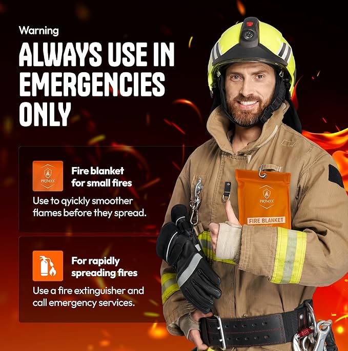 Emergency Fire Blanket 40"x40" (4-Pack) – Fireproof Survival Blanket for Home, Kitchen, RV & Camping – Smothers Grease & Electrical Fires – Reusable, Pet & Family Safe Fire Safety Gear