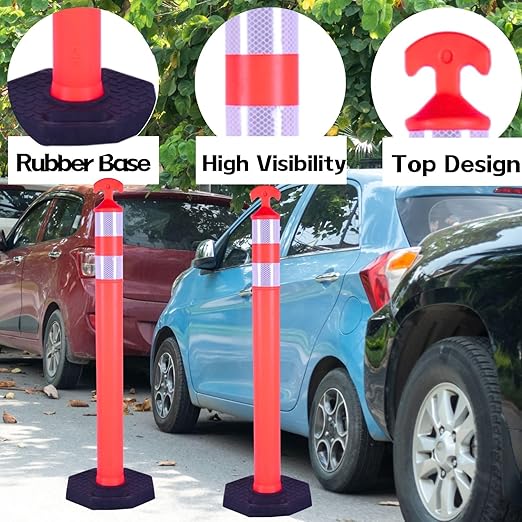 6PACK BESEA Traffic Delineators Cone 42”High Orange Traffic Safety Delineator Cones with Heavy Duty Rubber Base for Construction Site, Road Parking, People Control in Public(6PACK)