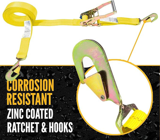US Cargo Control Auto Ratchet Strap with Snap Hooks 2 Inch x 20 Foot, 6,000 LBS Break Strength, Versatile Ratchet Straps with Twisted Snap Hooks, Tie Down Cars, Motorcycles, & Other Vehicles