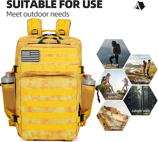 45L Tactical Assault Backpack 3 day assault pack with Molle Waterproof backpack Rucksack for Tactical Backpacks (Yellow)