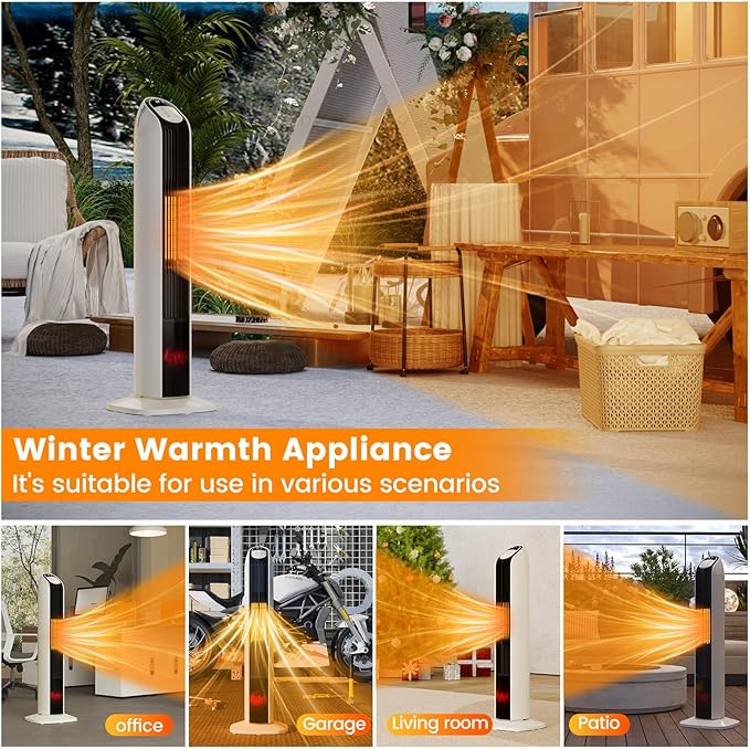 VCJ 33” Space Heater for Indoor Use, 1500W PTC Ceramic Electric Heater with Thermostat, Remote, 12H Timer, 108°Oscillation, LED Display Quiet Portable Heater for Bedroom Office