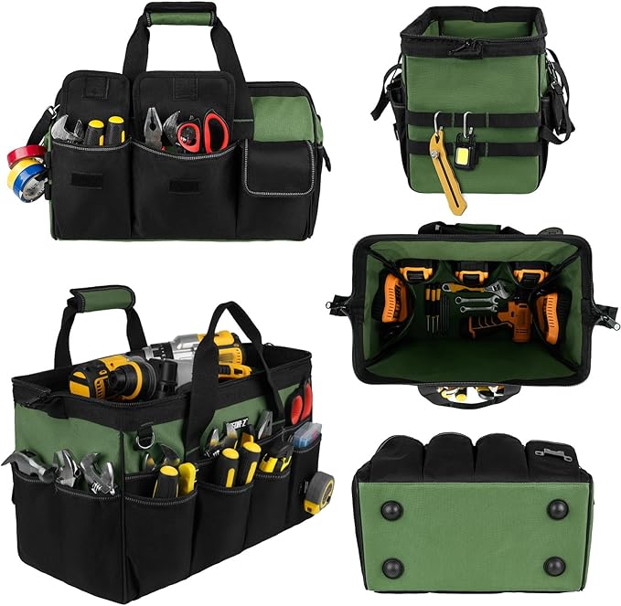 Tool Bag,16-Inch Heavy Duty Tool Bags for Men,27 Pockets Tool Box Organizer Storage,Wide Mouth Toolbag Tools Tote Carrying Case for Dad,Mechanic,Electrician