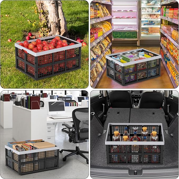 Saedy 66 L Extra Large Plastic Storage Crate, Foldable Milk Crates for Organizing, 3 Pack