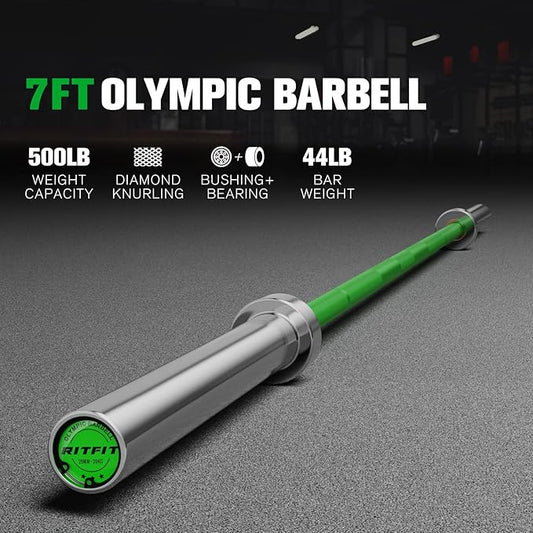 RITFIT 7FT Olympic Barbell for Strength and Weightlifting Training - 2 Inch Olympic Bar for Squat, Deadlift, Bench Press, Curl, Overhead Press - 500lbs/1000lbs/1500lbs Capacity