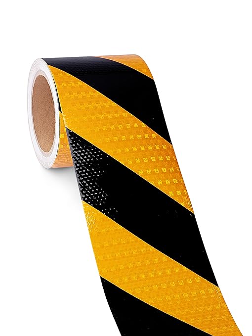 Reflective Tape, Waterproof Self Adhesive Dot Reflective Tape Outdoor Safety Caution Reflector for Trailers, Bikes, Cars(Black Yellow, 4 Inch x 32.8 Feet)