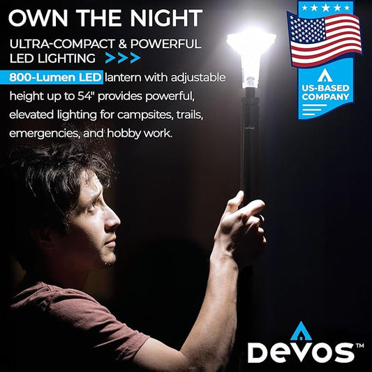 DEVOS - LIGHTRANGER 800 Mini Telescoping Camp Light, 4.5 Tall with 800 Lumens, Ultra Compact & Portable, Rechargeable LED Lantern, Up to 30-Hour Runtime, 1 Year Warranty, Includes Carry Case