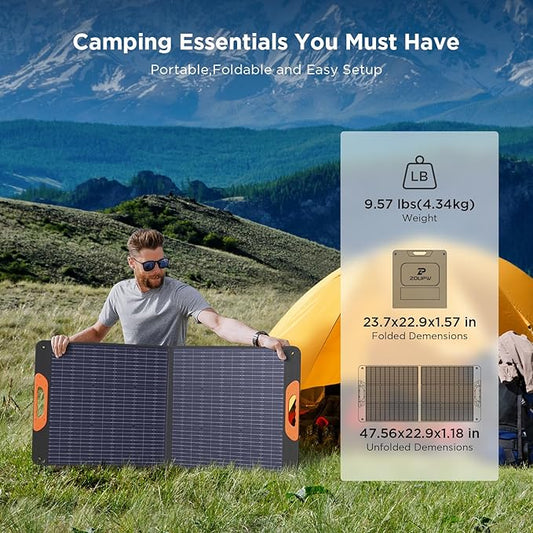 110 Watt Portable Solar Panel,Camping Gifts,18.6V Foldable Solar Panel Charger for Power Station 23.5% High Efficiency IP67 Waterproof 2 Kickstands for Camping RV Offgrid Living