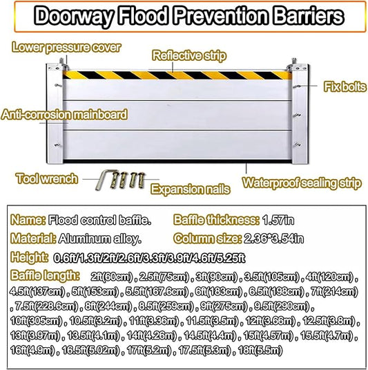 Reusable Flood Protection Barriers for Garage Door, 3/4/5/6/7/8/9/10/11/12/13ft Long Commercial Aluminum Unit Module Design Flooding Prevention Control Baffle Water Stopper Panel, Detachable(H