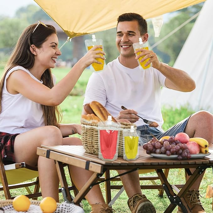 8&16OZ 8PCS Drink Pouches,Reusable Plastic Flask with Funnel for Drinking Liquid Beverage Juice,Stand Up Drink Bags for Travel Camping Outdoor Sport Concert Events,Leak-Proof Food Grade