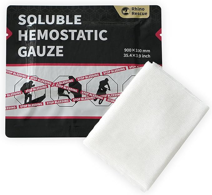 RHINO RESCUE Soluble Hemostatic Gauze Dressing 4"*35"(3ft) for Quick Clotting, Stop Bleeding Gauze for Combat, Trauma, IFAK Refill, Wound Kit, 1 Count