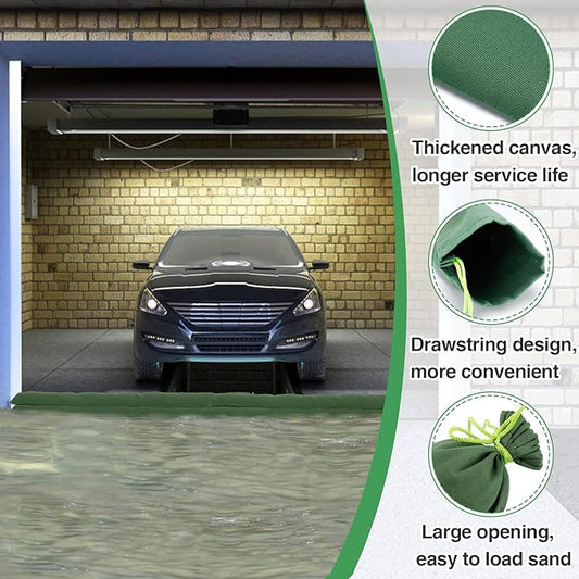 4 Pcs 4'× 6'' Long Sand Bags for Flooding - Thickened Canvas Flood Protection Sandbag Tube with Elastic Band, Reusable Flood Rain Wind Barrier Sand Bag Tube for Door Window Flood Control