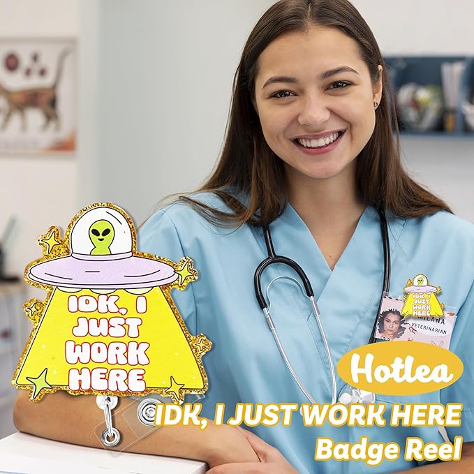 IDK, I Just Work Here Badge Reel with Alligator Clip Funny ID Badge Holders Cute RN LPN CNA MA PCT Badge Buddy Nursing Medical Students Nurse Accessories for Work