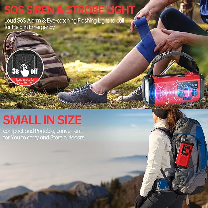 Emergency Radio Hand Crank Solar, AM/FM/NOAA Weather Radio Built-in 20000mah Battery Powered,Type-C Charger,Flashlight, Reading Light,SOS, Compact & Portable for Camping/Emergencies
